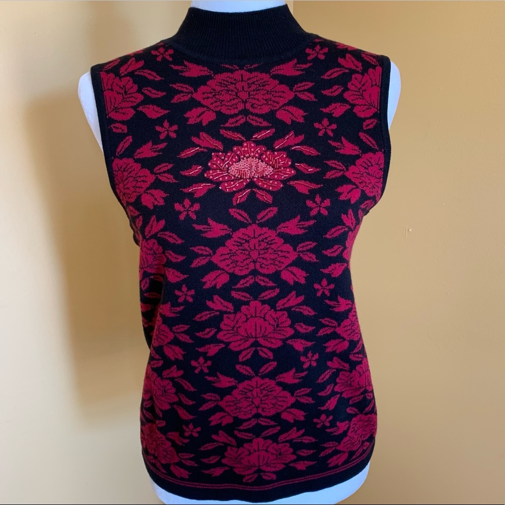 KiKit By Maurice Sasson| Mock Neckline Sleeveless Floral Vintage Top Size Medium